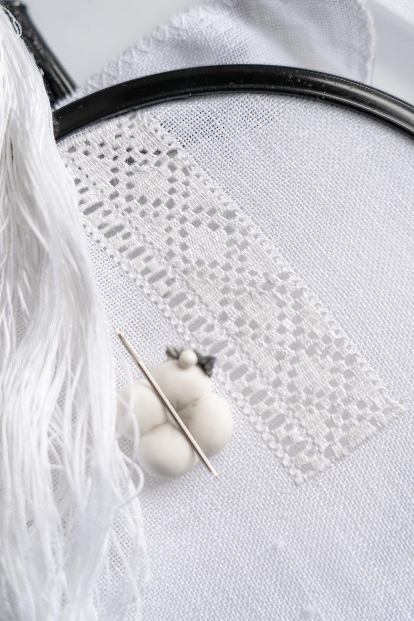 close-up of floral embroidery on cotton